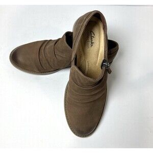 Clarks Women’s 9.5 M Brown Leather Ankle Booties Side Zip Comfort Shoes